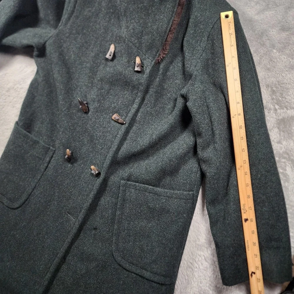 Vintage LL Bean Coat Womens 8 Green Wool Hooded Toggle Fur Trim Lined Long - Picture 10 of 15
